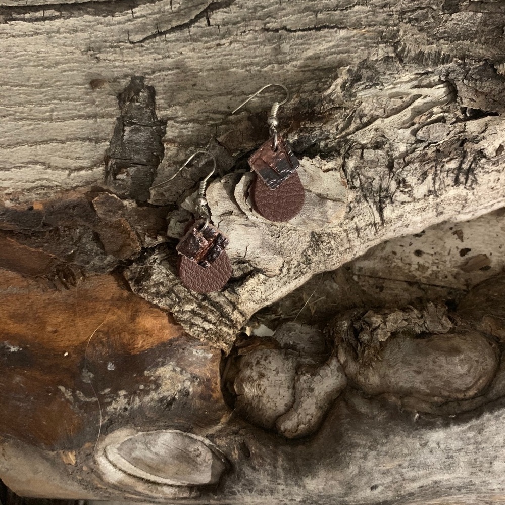 Brown and Coper Handcrafted Leather Earrings